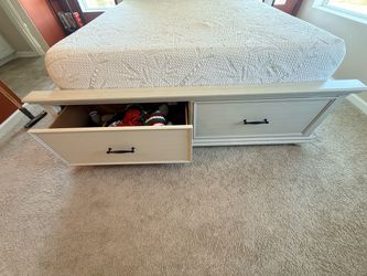 Cal King White Bed Frame with Storage Drawers