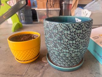 Ceramic Plant Pots with Saucers Set of 2