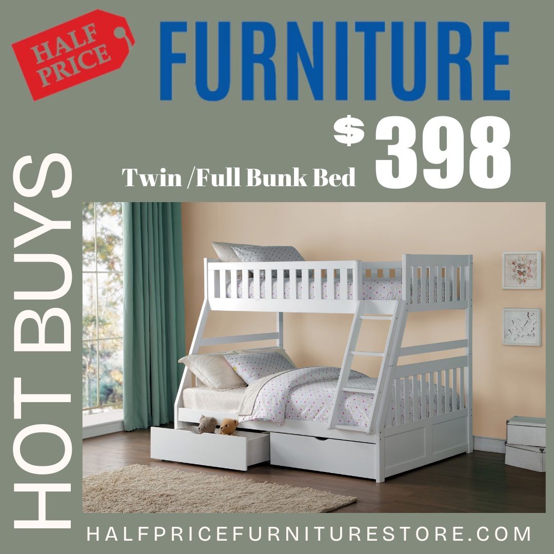 Bunk Bed Sale, Twin Over Full Bunk Bed In White (mattress Not Include) 