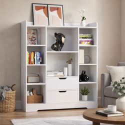 Modern White Organizer Cabinet – Shelves + 2 Drawers
