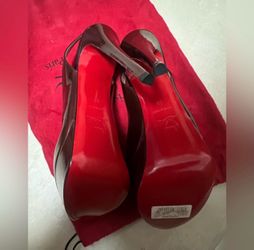 Christian Louboutin Burgundy Patent Lady Peep Sling Back Size 39