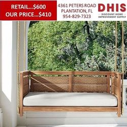 Member's Mark Teak and Wicker Porch Swing NEW