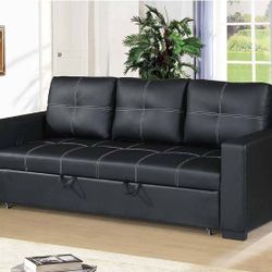 CONVERTIBLE SOFA  BLACK  FAUX LEATHER 
