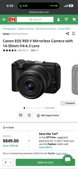 Canon EOS R50 V Mirrorless Camera  RF-S 14-30mm Lens