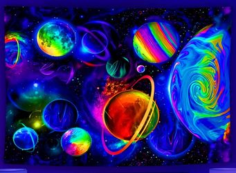 Cosmic Galaxy Vibrant Neon Planet Psychedelic Space Wall Tapestry 16"× 24"