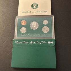 Coins – 1996S Proof Set Brilliant Uncirculated condition in original mint packaging – Total coins $9