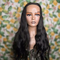 28" U-wig  black  body wave  human hair wig  clip in