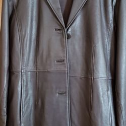 Women's Black Leather Coat Size Medium by Worthington