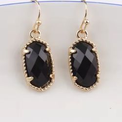 small Gold Black hexagon oval faceted Dangle earrings