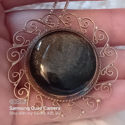 Vtg.Stunning Black/ Blue/ Silver Unique Stone Mexico Sterling Pin/ Pendant Necklace