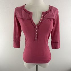 AEROPOSTALE Y2K Pink Twilightcore Bella Swan Vibes V Neck Henley Half Sleeve Top