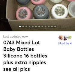 0743 Mixed Lot Baby Bottles Silicone 16 bottles plus extra nipples see all pics
