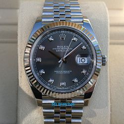 ROLEX 126334 DATEJUST 41MM WACH RHODIUM SLATE DIAMOND DIAL - T3009