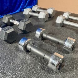  Set of Hex Cast Iron Dumbbells ( light) 12#, 10#, 8# and 5 #   In total: 70 pounds.