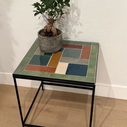 Black Metal And Tile Side Table End Table Mid century 