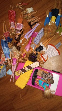 Large Barbie Doll Lot with Pink Car