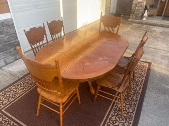 Oak Dining Table 6 Chairs and a Leaf