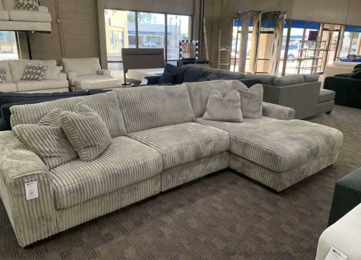 Grey Corduroy Cloud Sectional Couch 