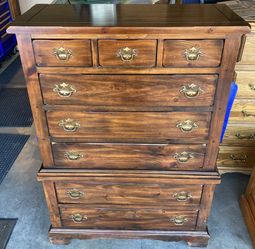 Vintage 1970’s Open Hearth Highboy Dresser Chest of Drawers 