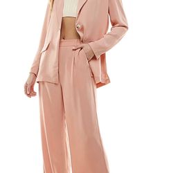 ACOA 2 Piece Suit Peach Light Pink Oversized Blazer Wide Leg Suit Pant 