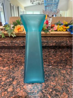 Teal art glass vase