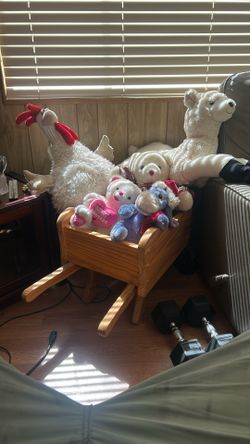 Stuff Animals And Or Wooden Wheel Barrow