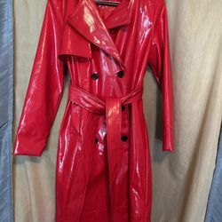 Forever Audrey Sz L Red Faux Patent Leather Red Raincoat