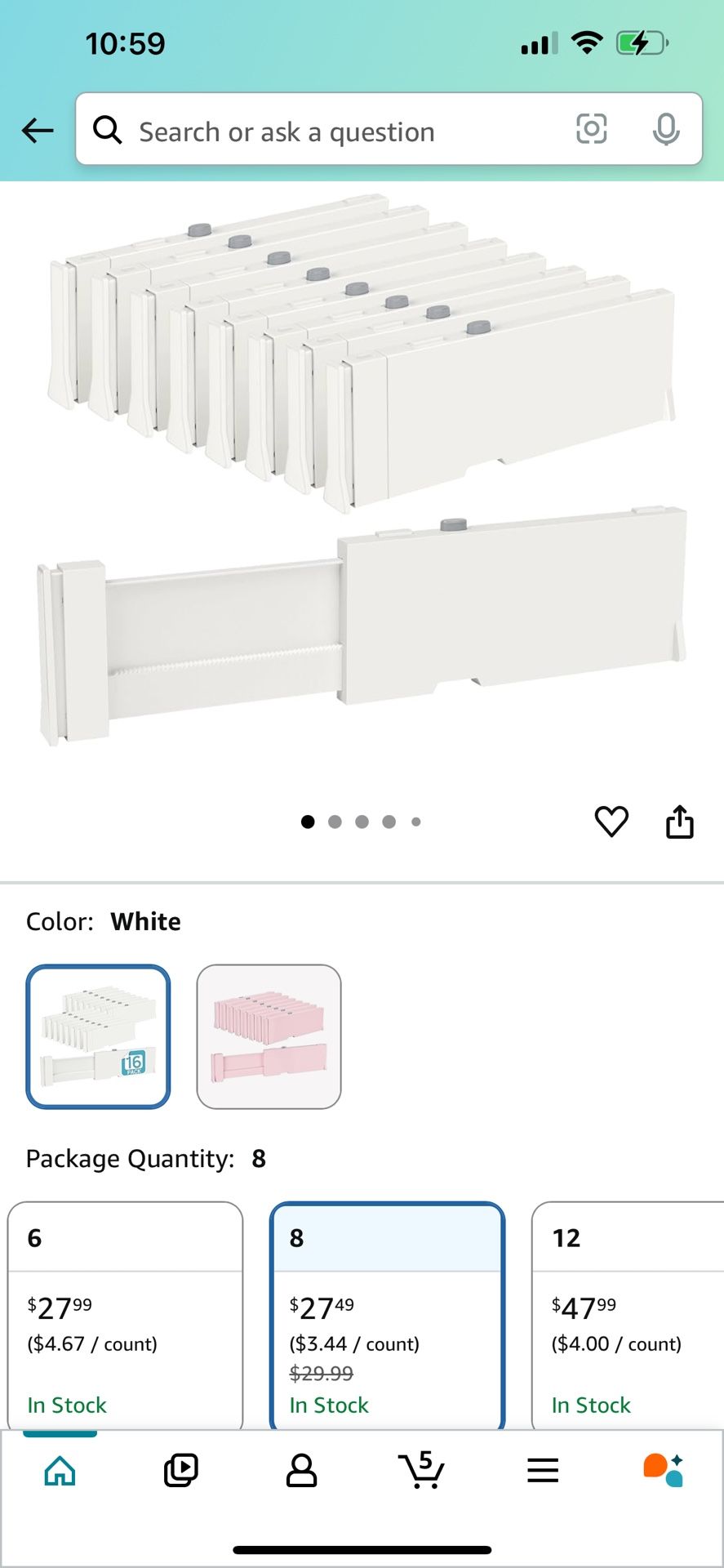 Vtopmart Drawer Dividers for Clothes 8 Pack, Adjustable 4" High Expandable from 11.6"-17" Dresser Drawer Organizer, Plastic Drawers Separators for Dre