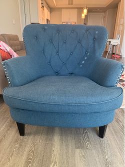 Accent Chair: Lark Manor Parmelee Upholstered Accent Chair – Dark Blue