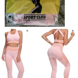 Yoga Pants Workout Sets  Pink White 2pc , 6-8(cash & Pick Up Only)