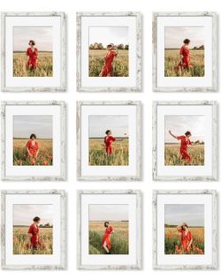 11x14 Picture Frame Set of 9, Photo Gallery Wall Frame Set Display Pictures 8x10 with Mat or 11 x 14 Without Mat, Multi Photo Frames for Wall Mounting