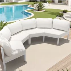Curved Patio Furniture Set, Modular Half Moon 4-Seater Sofa, Aluminum Outdoor Sectional with 5-Inch Water-Resistant Cushions, All Weather Couch for Ba