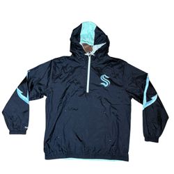 Mitchell & Ness Seattle Kraken Og Windbreaker Anorak Jacket 1/2 Zip Pullover XL