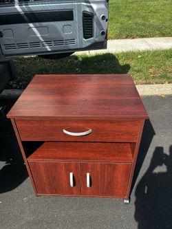 Rolling Wood Storage Cabinet — Printer Stand with Drawer & Shelves