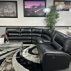 Black Sofa Sectional w/ 3x Power Recliners