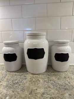 Southern Living Ceramic White Chalkboard Canisters Set Of 3