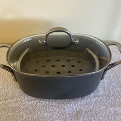 Calphalon Oval/Oblong 6 Quart Roaster with Roasting Rack And Glass Lid