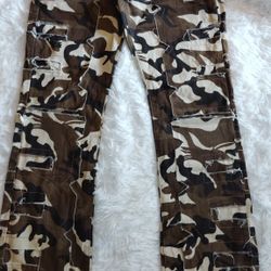 Men's Patch Camo Military Army Camouflage Straight Leg Edgy Pants SZ:Med