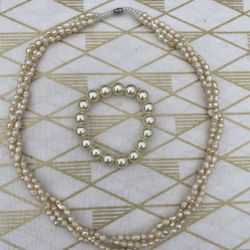 Freshwater Pearl Necklace And Bracelet Duo Set