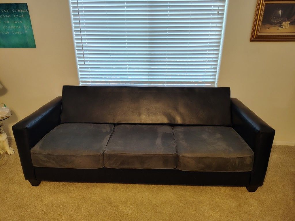 Custom black Leather Sofa with Grey Suede Cushions