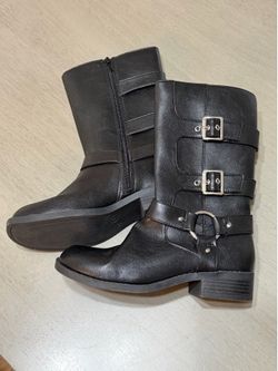 Girls Art Class Black Mid-Calf Buckle Combat Boots Size 4 NWOT