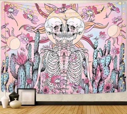 90"x59" SKULL SKELETON TAPESTRY
