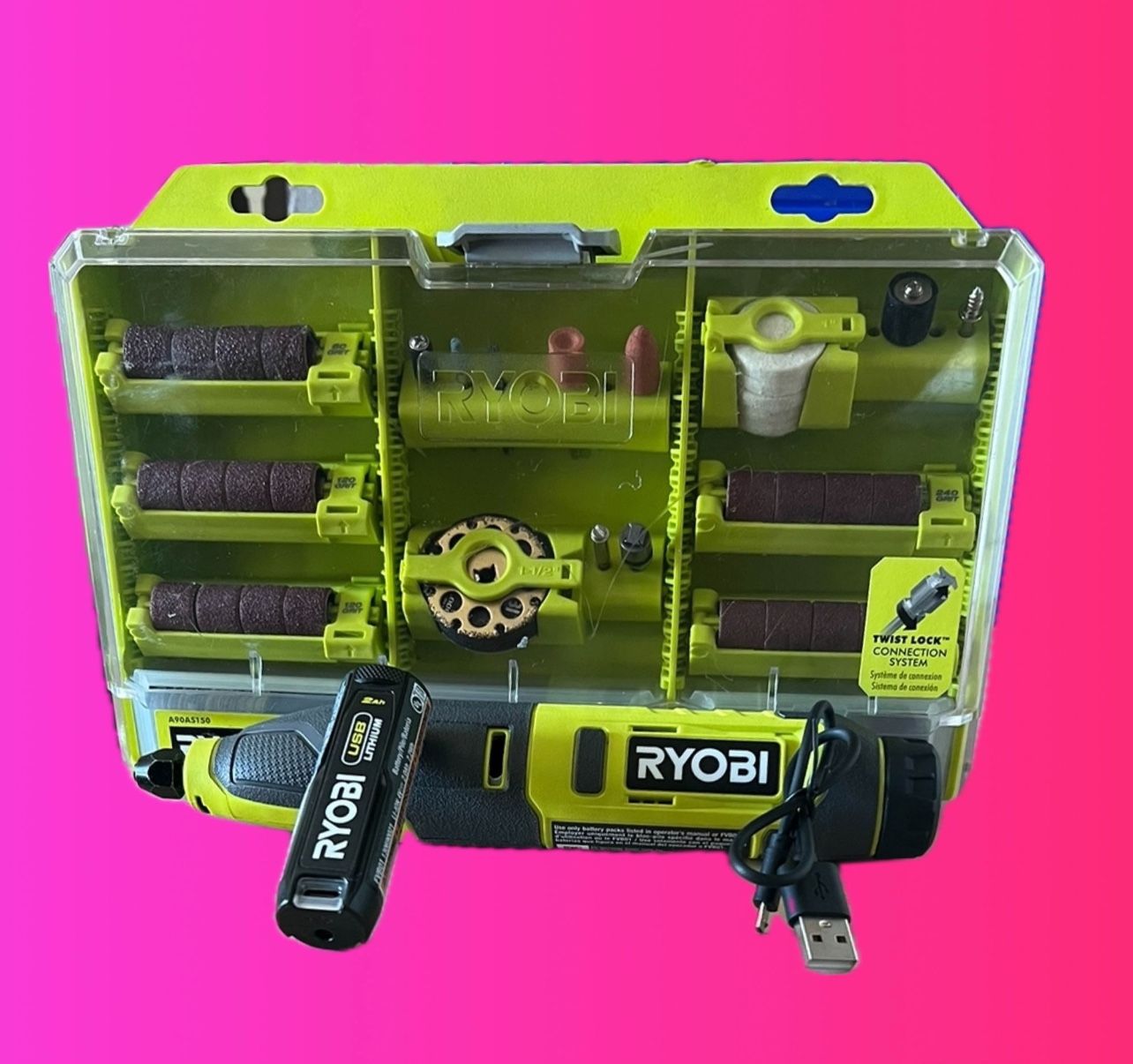 Ryobi USB Lithium Rotary Tool Kit USB Lithium 2.0 Ah Lithium Rechargeable Battery