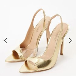 BRAND NEW Slingback Heel Gold/ Clear