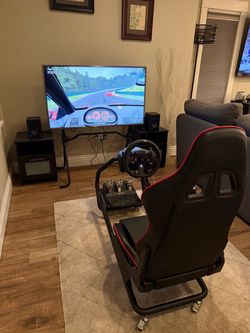 Next Level Steel Tube Racing Cockpit w Logitech G920 wheel, pedals and manual shifter w TV Stand