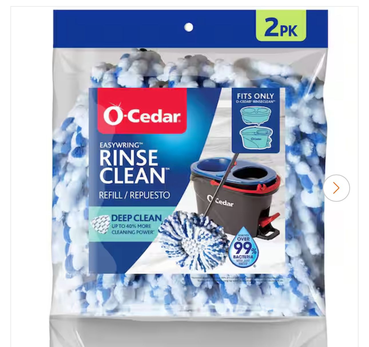 O-Cedar RinseClean Deep Clean Microfiber Spin Mop Head Replacements, Machine Washable Refills (2-Pack)