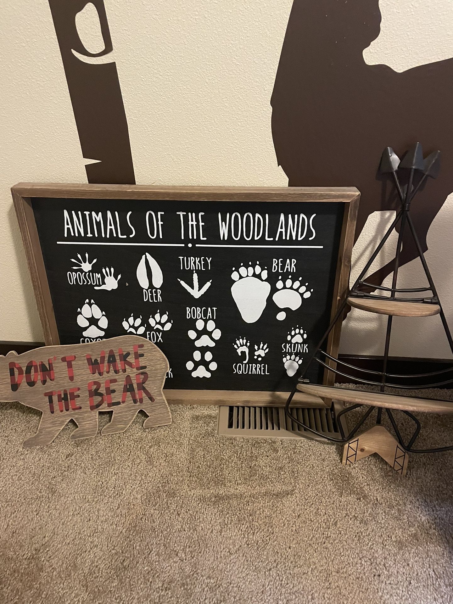 Baby Boy Nursery, Bear, Animal tracks, Teepee Shelf