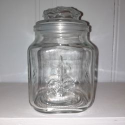 Fleur De Lis Clear Glass Jar With Lid