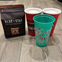 Trio Starbucks Travel Cups With Coffee 