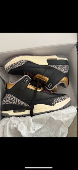AIR JORDAN 3 RETRO Women – Black/Fire Red-metallic Gold-cement Grey  Size 5